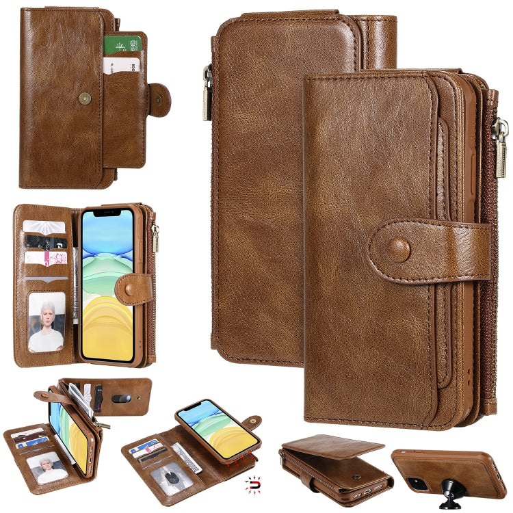 For iPhone 11 Multifunctional Retro Detachable Magnetic Horizontal Flip Leather Case with Card Slots & Holder & Wallet & Photo Frame(Brown) - iPhone 11 Cases by buy2fix | Online Shopping UK | buy2fix