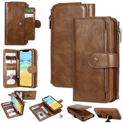 For iPhone 11 Multifunctional Retro Detachable Magnetic Horizontal Flip Leather Case with Card Slots & Holder & Wallet & Photo Frame(Brown) - iPhone 11 Cases by buy2fix | Online Shopping UK | buy2fix