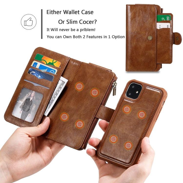 For iPhone 11 Multifunctional Retro Detachable Magnetic Horizontal Flip Leather Case with Card Slots & Holder & Wallet & Photo Frame(Brown) - iPhone 11 Cases by buy2fix | Online Shopping UK | buy2fix