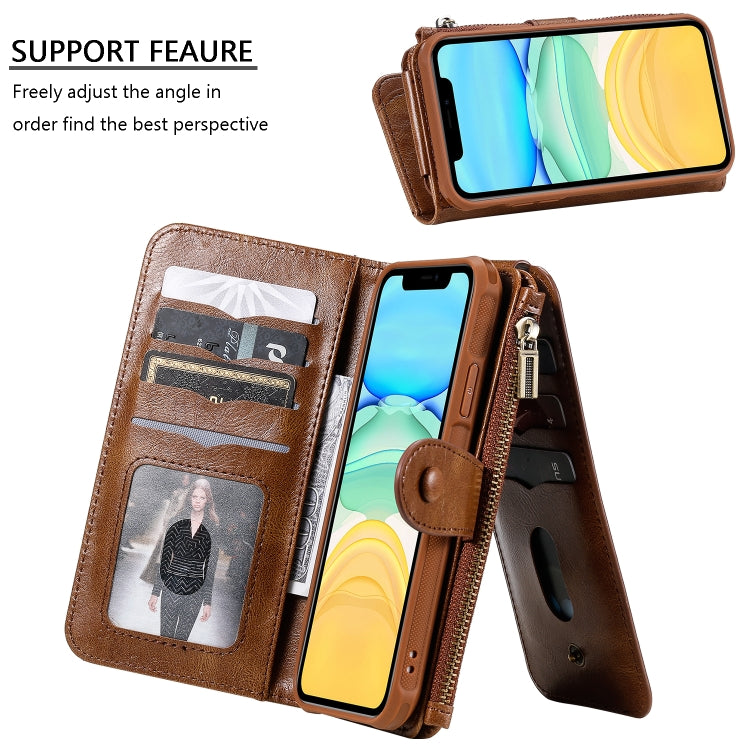 For iPhone 11 Multifunctional Retro Detachable Magnetic Horizontal Flip Leather Case with Card Slots & Holder & Wallet & Photo Frame(Brown) - iPhone 11 Cases by buy2fix | Online Shopping UK | buy2fix