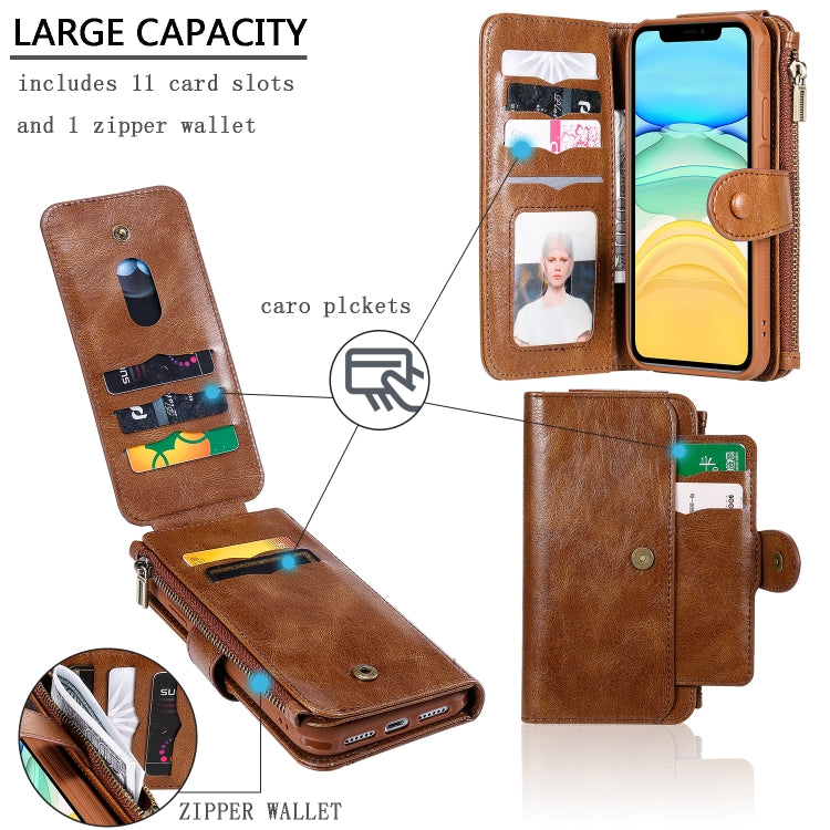 For iPhone 11 Multifunctional Retro Detachable Magnetic Horizontal Flip Leather Case with Card Slots & Holder & Wallet & Photo Frame(Brown) - iPhone 11 Cases by buy2fix | Online Shopping UK | buy2fix