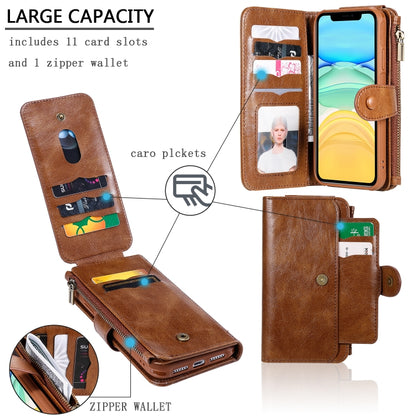 For iPhone 11 Multifunctional Retro Detachable Magnetic Horizontal Flip Leather Case with Card Slots & Holder & Wallet & Photo Frame(Brown) - iPhone 11 Cases by buy2fix | Online Shopping UK | buy2fix