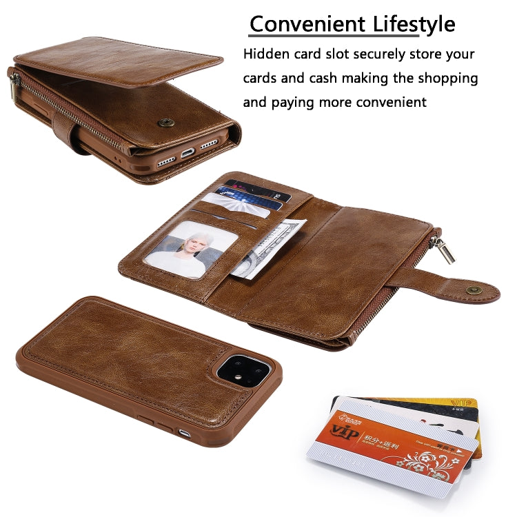 For iPhone 11 Multifunctional Retro Detachable Magnetic Horizontal Flip Leather Case with Card Slots & Holder & Wallet & Photo Frame(Brown) - iPhone 11 Cases by buy2fix | Online Shopping UK | buy2fix