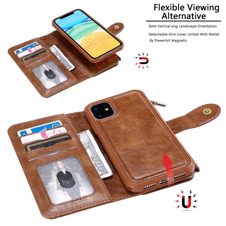 For iPhone 11 Multifunctional Retro Detachable Magnetic Horizontal Flip Leather Case with Card Slots & Holder & Wallet & Photo Frame(Brown) - iPhone 11 Cases by buy2fix | Online Shopping UK | buy2fix