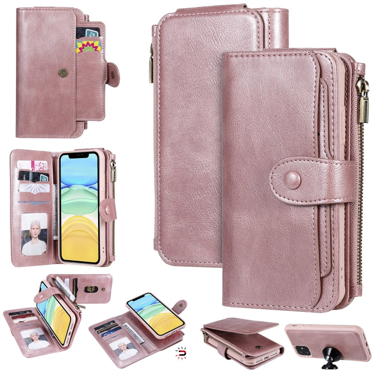 For iPhone 11 Multifunctional Retro Detachable Magnetic Horizontal Flip Leather Case with Card Slots & Holder & Wallet & Photo Frame(Rose Gold) - iPhone 11 Cases by buy2fix | Online Shopping UK | buy2fix