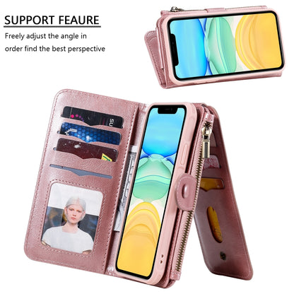 For iPhone 11 Multifunctional Retro Detachable Magnetic Horizontal Flip Leather Case with Card Slots & Holder & Wallet & Photo Frame(Rose Gold) - iPhone 11 Cases by buy2fix | Online Shopping UK | buy2fix