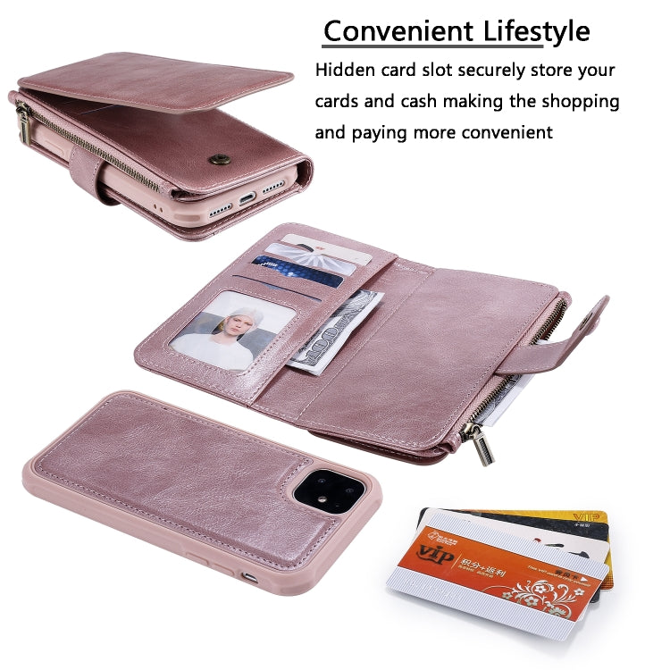 For iPhone 11 Multifunctional Retro Detachable Magnetic Horizontal Flip Leather Case with Card Slots & Holder & Wallet & Photo Frame(Rose Gold) - iPhone 11 Cases by buy2fix | Online Shopping UK | buy2fix