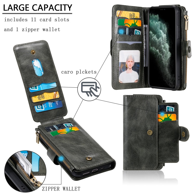 For iPhone 11 Pro Multifunctional Retro Detachable Magnetic Horizontal Flip Leather Case with Card Slots & Holder & Wallet & Photo Frame(Dark Green) - iPhone 11 Pro Max Cases by buy2fix | Online Shopping UK | buy2fix