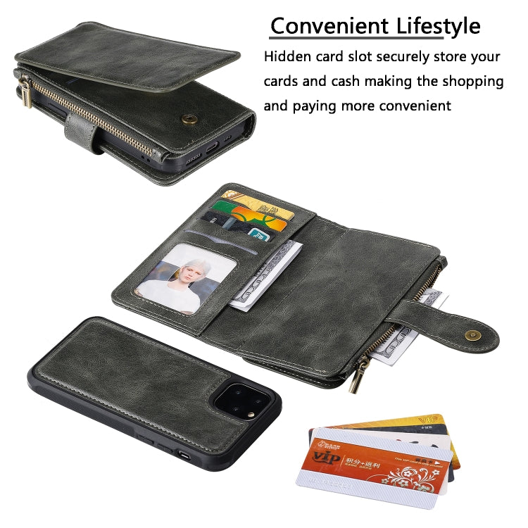 For iPhone 11 Pro Multifunctional Retro Detachable Magnetic Horizontal Flip Leather Case with Card Slots & Holder & Wallet & Photo Frame(Dark Green) - iPhone 11 Pro Max Cases by buy2fix | Online Shopping UK | buy2fix