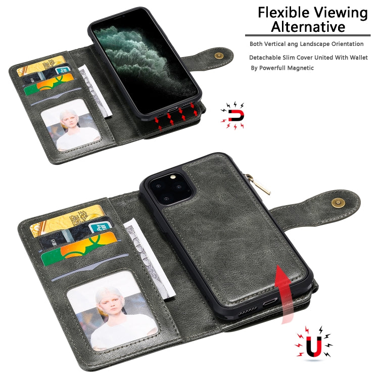 For iPhone 11 Pro Multifunctional Retro Detachable Magnetic Horizontal Flip Leather Case with Card Slots & Holder & Wallet & Photo Frame(Dark Green) - iPhone 11 Pro Max Cases by buy2fix | Online Shopping UK | buy2fix