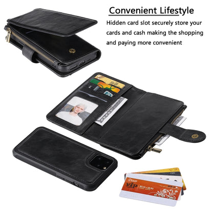 For iPhone 11 Pro Multifunctional Retro Detachable Magnetic Horizontal Flip Leather Case with Card Slots & Holder & Wallet & Photo Frame(Black) - iPhone 11 Pro Max Cases by buy2fix | Online Shopping UK | buy2fix