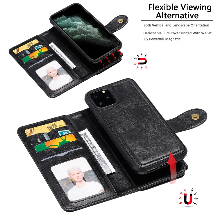 For iPhone 11 Pro Multifunctional Retro Detachable Magnetic Horizontal Flip Leather Case with Card Slots & Holder & Wallet & Photo Frame(Black) - iPhone 11 Pro Max Cases by buy2fix | Online Shopping UK | buy2fix