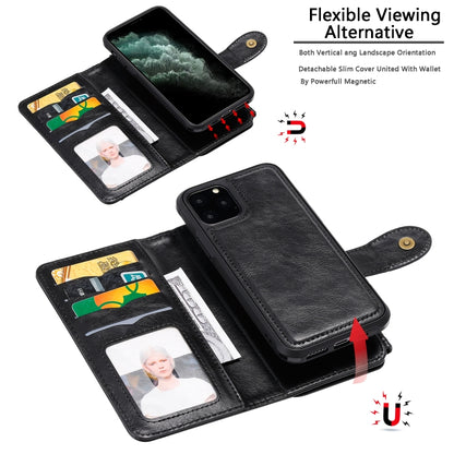 For iPhone 11 Pro Multifunctional Retro Detachable Magnetic Horizontal Flip Leather Case with Card Slots & Holder & Wallet & Photo Frame(Black) - iPhone 11 Pro Max Cases by buy2fix | Online Shopping UK | buy2fix