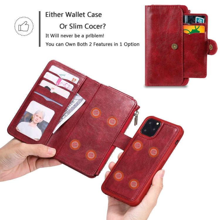 For iPhone 11 Pro Multifunctional Retro Detachable Magnetic Horizontal Flip Leather Case with Card Slots & Holder & Wallet & Photo Frame(Red) - iPhone 11 Pro Max Cases by buy2fix | Online Shopping UK | buy2fix