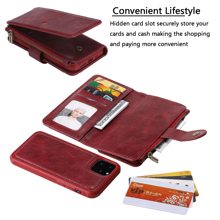 For iPhone 11 Pro Multifunctional Retro Detachable Magnetic Horizontal Flip Leather Case with Card Slots & Holder & Wallet & Photo Frame(Red) - iPhone 11 Pro Max Cases by buy2fix | Online Shopping UK | buy2fix