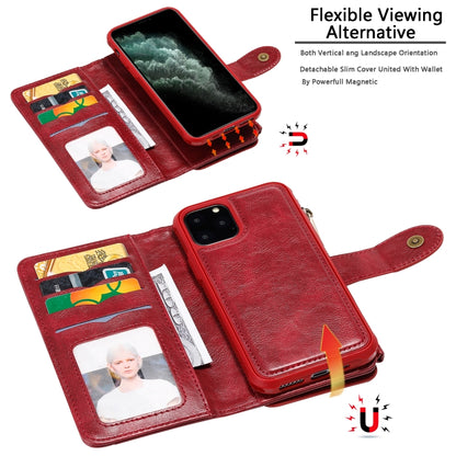 For iPhone 11 Pro Multifunctional Retro Detachable Magnetic Horizontal Flip Leather Case with Card Slots & Holder & Wallet & Photo Frame(Red) - iPhone 11 Pro Max Cases by buy2fix | Online Shopping UK | buy2fix