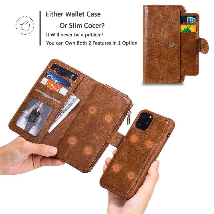 For iPhone 11 Pro Multifunctional Retro Detachable Magnetic Horizontal Flip Leather Case with Card Slots & Holder & Wallet & Photo Frame(Brown) - iPhone 11 Pro Max Cases by buy2fix | Online Shopping UK | buy2fix