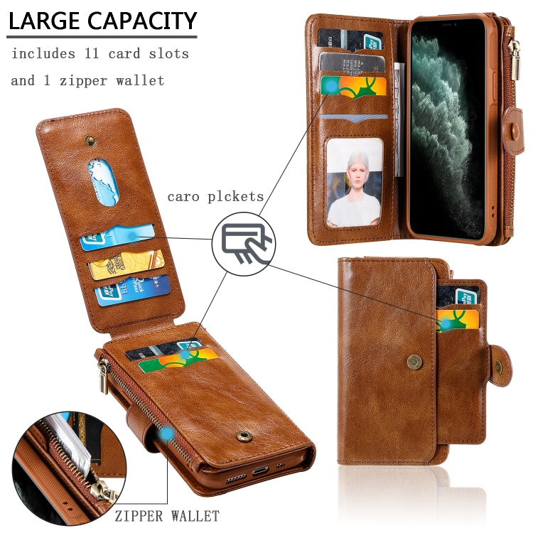 For iPhone 11 Pro Multifunctional Retro Detachable Magnetic Horizontal Flip Leather Case with Card Slots & Holder & Wallet & Photo Frame(Brown) - iPhone 11 Pro Max Cases by buy2fix | Online Shopping UK | buy2fix