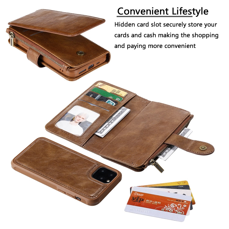 For iPhone 11 Pro Multifunctional Retro Detachable Magnetic Horizontal Flip Leather Case with Card Slots & Holder & Wallet & Photo Frame(Brown) - iPhone 11 Pro Max Cases by buy2fix | Online Shopping UK | buy2fix