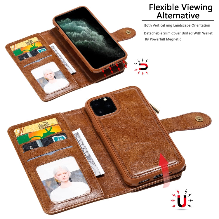 For iPhone 11 Pro Multifunctional Retro Detachable Magnetic Horizontal Flip Leather Case with Card Slots & Holder & Wallet & Photo Frame(Brown) - iPhone 11 Pro Max Cases by buy2fix | Online Shopping UK | buy2fix