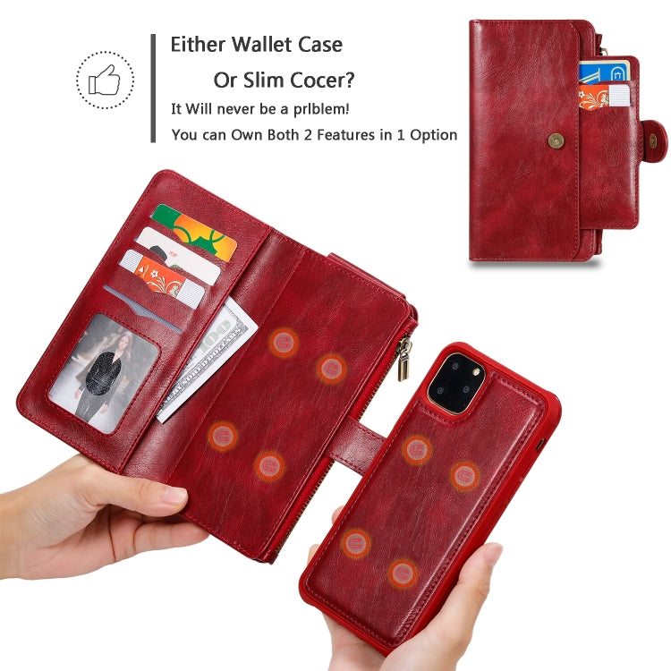 For iPhone 11 Pro Max Multifunctional Retro Detachable Magnetic Horizontal Flip Leather Case with Card Slots & Holder & Wallet & Photo Frame(Red) - iPhone 11 Pro Max Cases by buy2fix | Online Shopping UK | buy2fix