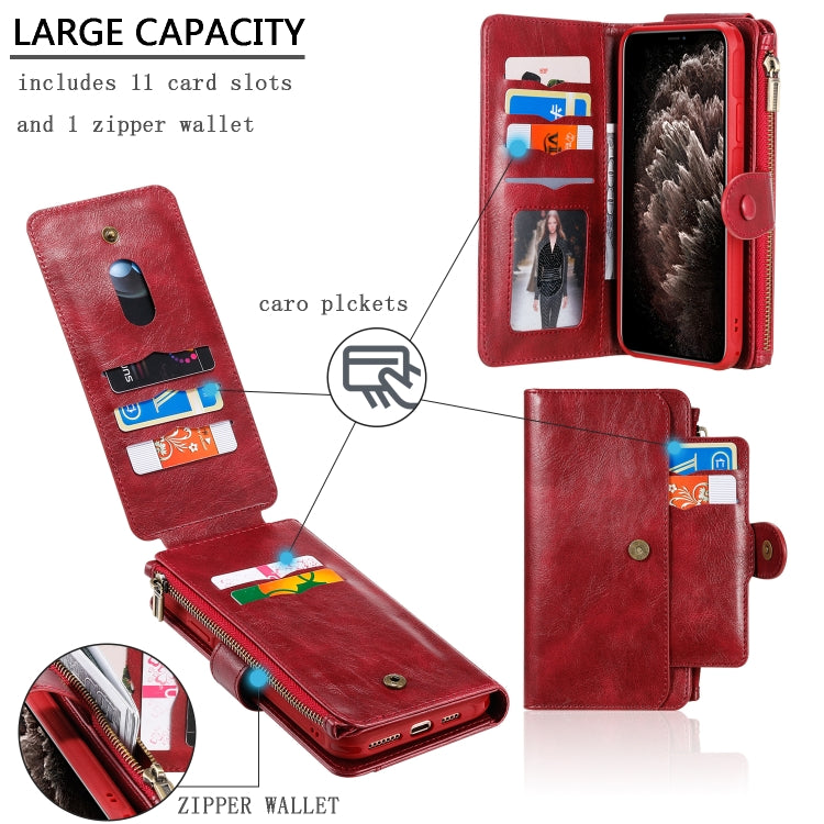 For iPhone 11 Pro Max Multifunctional Retro Detachable Magnetic Horizontal Flip Leather Case with Card Slots & Holder & Wallet & Photo Frame(Red) - iPhone 11 Pro Max Cases by buy2fix | Online Shopping UK | buy2fix