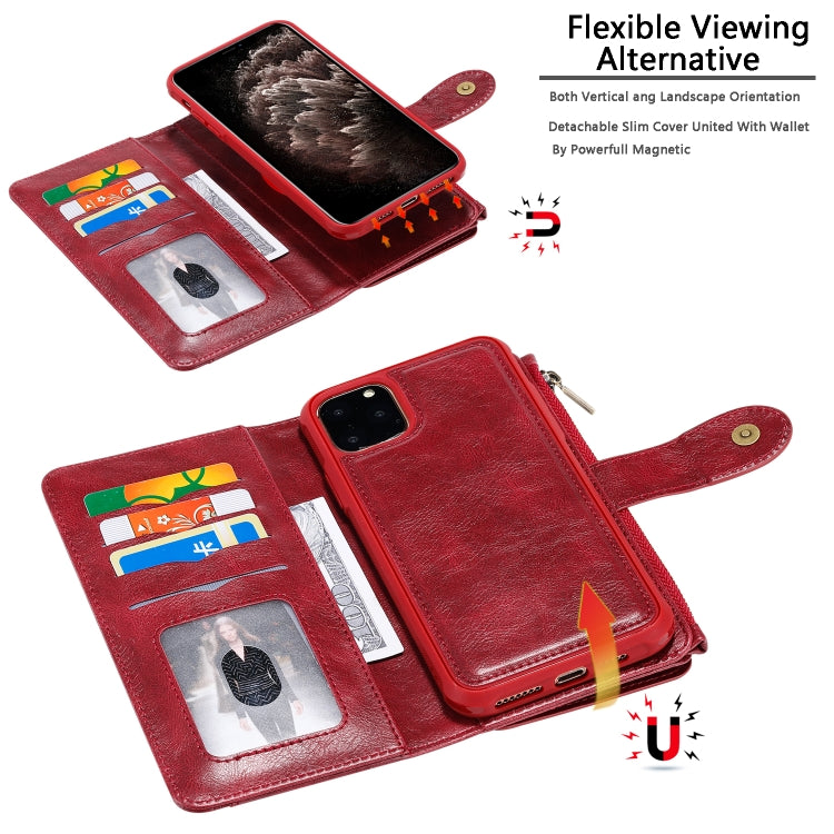 For iPhone 11 Pro Max Multifunctional Retro Detachable Magnetic Horizontal Flip Leather Case with Card Slots & Holder & Wallet & Photo Frame(Red) - iPhone 11 Pro Max Cases by buy2fix | Online Shopping UK | buy2fix