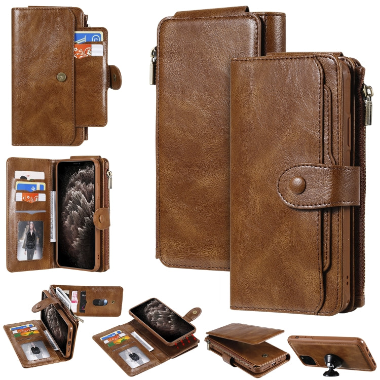For iPhone 11 Pro Max Multifunctional Retro Detachable Magnetic Horizontal Flip Leather Case with Card Slots & Holder & Wallet & Photo Frame(Brown) - iPhone 11 Pro Max Cases by buy2fix | Online Shopping UK | buy2fix