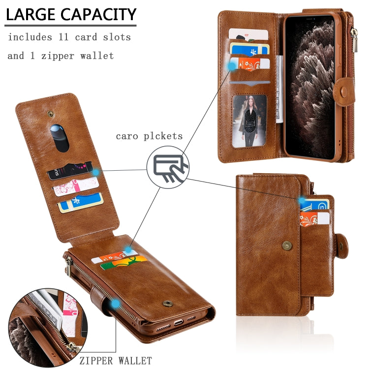 For iPhone 11 Pro Max Multifunctional Retro Detachable Magnetic Horizontal Flip Leather Case with Card Slots & Holder & Wallet & Photo Frame(Brown) - iPhone 11 Pro Max Cases by buy2fix | Online Shopping UK | buy2fix