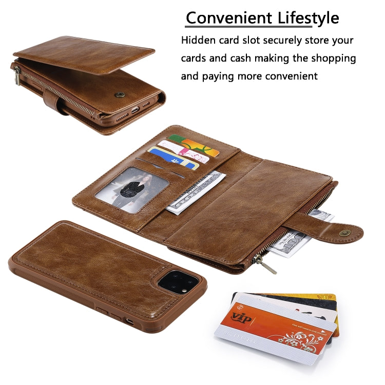 For iPhone 11 Pro Max Multifunctional Retro Detachable Magnetic Horizontal Flip Leather Case with Card Slots & Holder & Wallet & Photo Frame(Brown) - iPhone 11 Pro Max Cases by buy2fix | Online Shopping UK | buy2fix