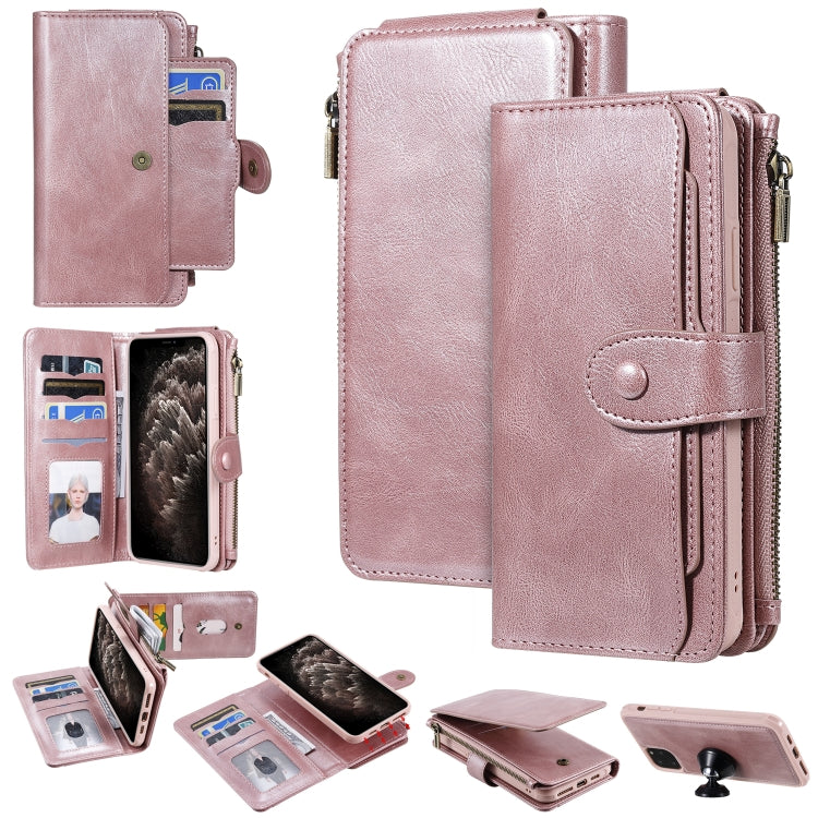 For iPhone 11 Pro Max Multifunctional Retro Detachable Magnetic Horizontal Flip Leather Case with Card Slots & Holder & Wallet & Photo Frame(Rose Gold) - iPhone 11 Pro Max Cases by buy2fix | Online Shopping UK | buy2fix