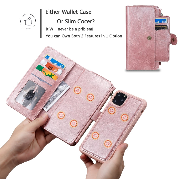 For iPhone 11 Pro Max Multifunctional Retro Detachable Magnetic Horizontal Flip Leather Case with Card Slots & Holder & Wallet & Photo Frame(Rose Gold) - iPhone 11 Pro Max Cases by buy2fix | Online Shopping UK | buy2fix