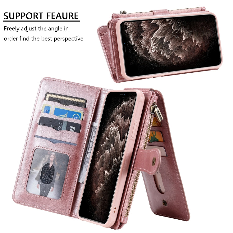 For iPhone 11 Pro Max Multifunctional Retro Detachable Magnetic Horizontal Flip Leather Case with Card Slots & Holder & Wallet & Photo Frame(Rose Gold) - iPhone 11 Pro Max Cases by buy2fix | Online Shopping UK | buy2fix