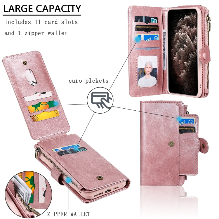For iPhone 11 Pro Max Multifunctional Retro Detachable Magnetic Horizontal Flip Leather Case with Card Slots & Holder & Wallet & Photo Frame(Rose Gold) - iPhone 11 Pro Max Cases by buy2fix | Online Shopping UK | buy2fix