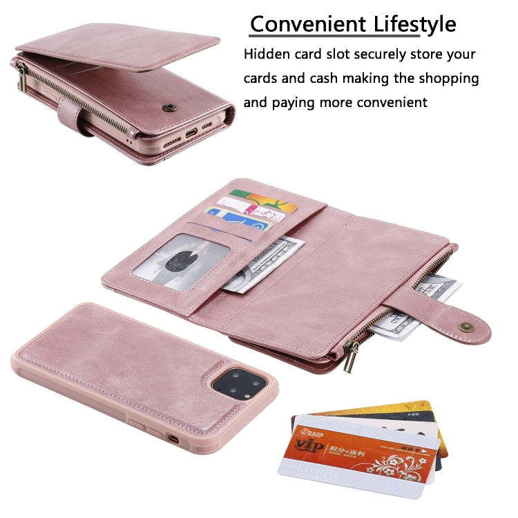 For iPhone 11 Pro Max Multifunctional Retro Detachable Magnetic Horizontal Flip Leather Case with Card Slots & Holder & Wallet & Photo Frame(Rose Gold) - iPhone 11 Pro Max Cases by buy2fix | Online Shopping UK | buy2fix