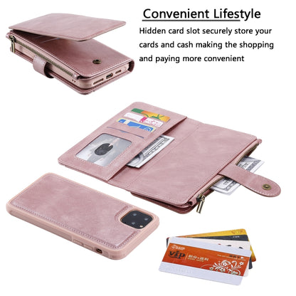 For iPhone 11 Pro Max Multifunctional Retro Detachable Magnetic Horizontal Flip Leather Case with Card Slots & Holder & Wallet & Photo Frame(Rose Gold) - iPhone 11 Pro Max Cases by buy2fix | Online Shopping UK | buy2fix