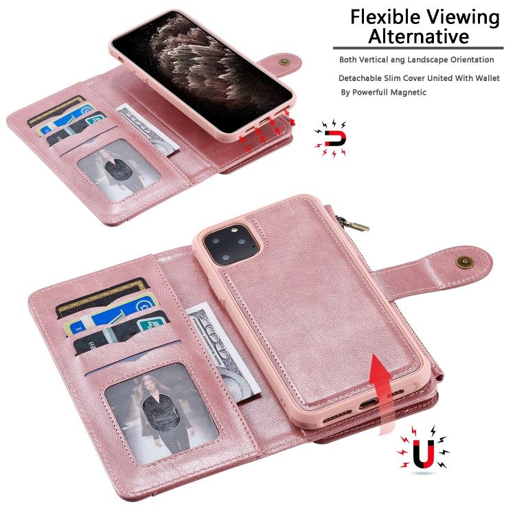 For iPhone 11 Pro Max Multifunctional Retro Detachable Magnetic Horizontal Flip Leather Case with Card Slots & Holder & Wallet & Photo Frame(Rose Gold) - iPhone 11 Pro Max Cases by buy2fix | Online Shopping UK | buy2fix