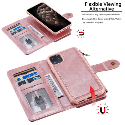 For iPhone 11 Pro Max Multifunctional Retro Detachable Magnetic Horizontal Flip Leather Case with Card Slots & Holder & Wallet & Photo Frame(Rose Gold) - iPhone 11 Pro Max Cases by buy2fix | Online Shopping UK | buy2fix
