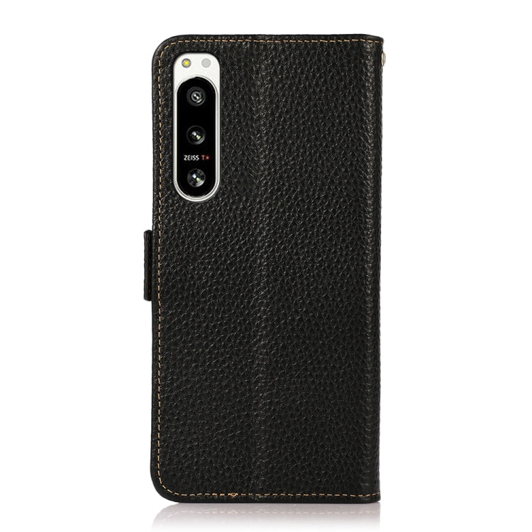 For Sony Xperia 5 IV KHAZNEH Side-Magnetic Litchi Genuine Leather RFID Case(Black) - Sony Cases by buy2fix | Online Shopping UK | buy2fix