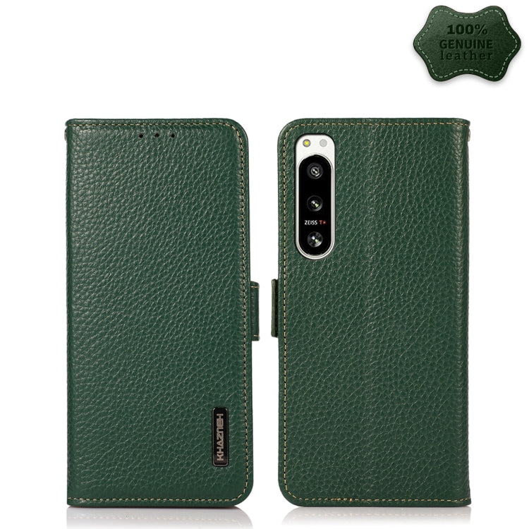For Sony Xperia 5 IV KHAZNEH Side-Magnetic Litchi Genuine Leather RFID Case(Green) - Sony Cases by buy2fix | Online Shopping UK | buy2fix