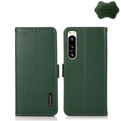 For Sony Xperia 5 IV KHAZNEH Side-Magnetic Litchi Genuine Leather RFID Case(Green) - Sony Cases by buy2fix | Online Shopping UK | buy2fix