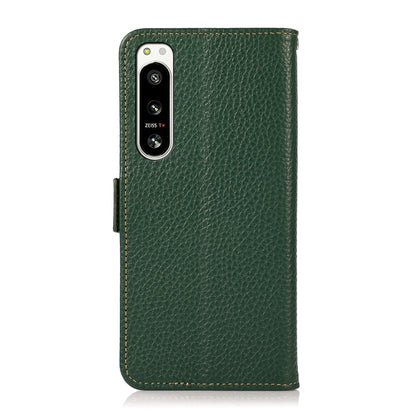 For Sony Xperia 5 IV KHAZNEH Side-Magnetic Litchi Genuine Leather RFID Case(Green) - Sony Cases by buy2fix | Online Shopping UK | buy2fix
