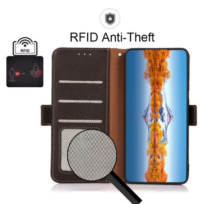 For Sony Xperia 5 IV KHAZNEH Side-Magnetic Litchi Genuine Leather RFID Case(Brown) - Sony Cases by buy2fix | Online Shopping UK | buy2fix