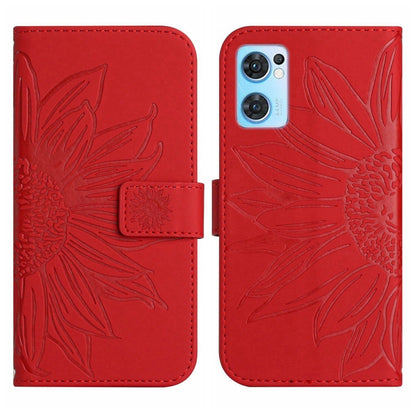 For OPPO Reno7 5G/Find X5 Lite Skin Feel Sun Flower Pattern Flip Leather Phone Case with Lanyard(Red) by buy2fix