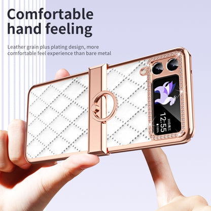 For Samsung Galaxy Z Flip4 Grid Leather Pattern Electroplating Frame Folding Phone Case(White) - Galaxy Z Flip4 5G Cases by buy2fix | Online Shopping UK | buy2fix