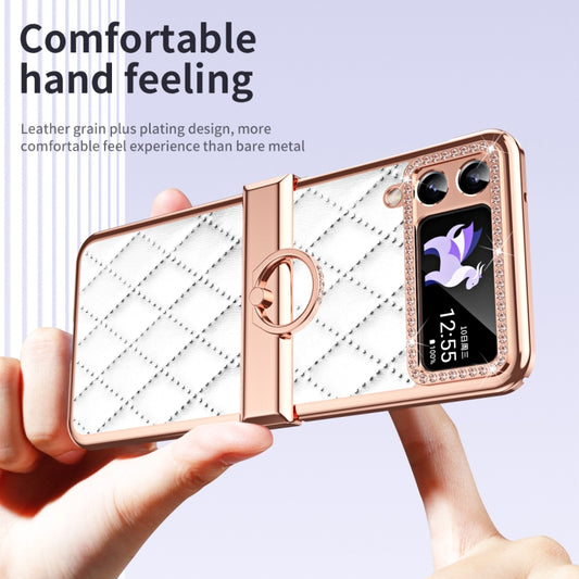 For Samsung Galaxy Z Flip4 Grid Leather Pattern Electroplating Frame Folding Phone Case(White) - Galaxy Z Flip4 5G Cases by buy2fix | Online Shopping UK | buy2fix
