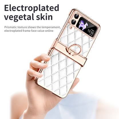 For Samsung Galaxy Z Flip4 Grid Leather Pattern Electroplating Frame Folding Phone Case(White) - Galaxy Z Flip4 5G Cases by buy2fix | Online Shopping UK | buy2fix
