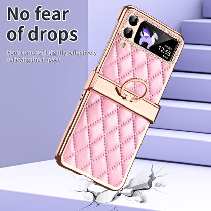 For Samsung Galaxy Z Flip4 Grid Leather Pattern Electroplating Frame Folding Phone Case(Pink) - Galaxy Z Flip4 5G Cases by buy2fix | Online Shopping UK | buy2fix