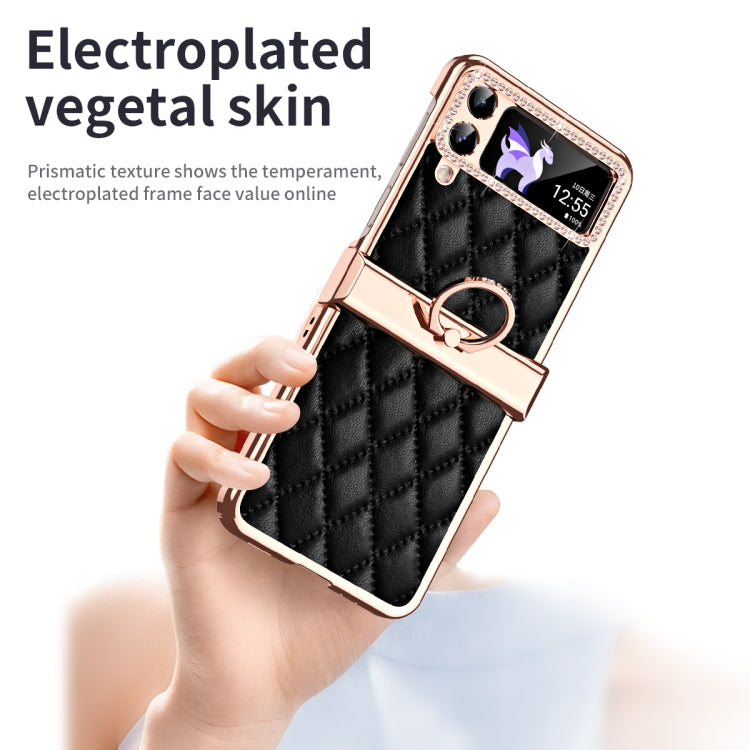 For Samsung Galaxy Z Flip4 Grid Leather Pattern Electroplating Frame Folding Phone Case(Black) - Galaxy Z Flip4 5G Cases by buy2fix | Online Shopping UK | buy2fix