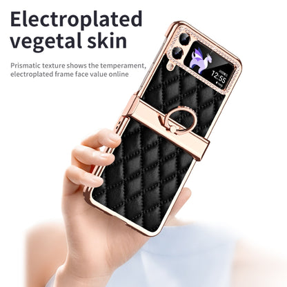 For Samsung Galaxy Z Flip4 Grid Leather Pattern Electroplating Frame Folding Phone Case(Black) - Galaxy Z Flip4 5G Cases by buy2fix | Online Shopping UK | buy2fix